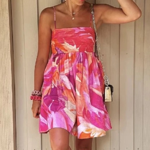 H&M babydoll dress plus size floral colorful tropical vacation sleeveless a-line - Picture 7 of 8